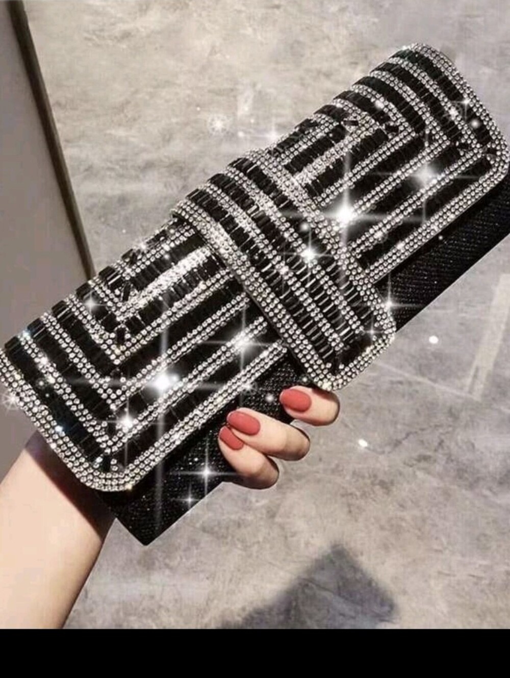 Black Crystal-Embellished Evening Clutch